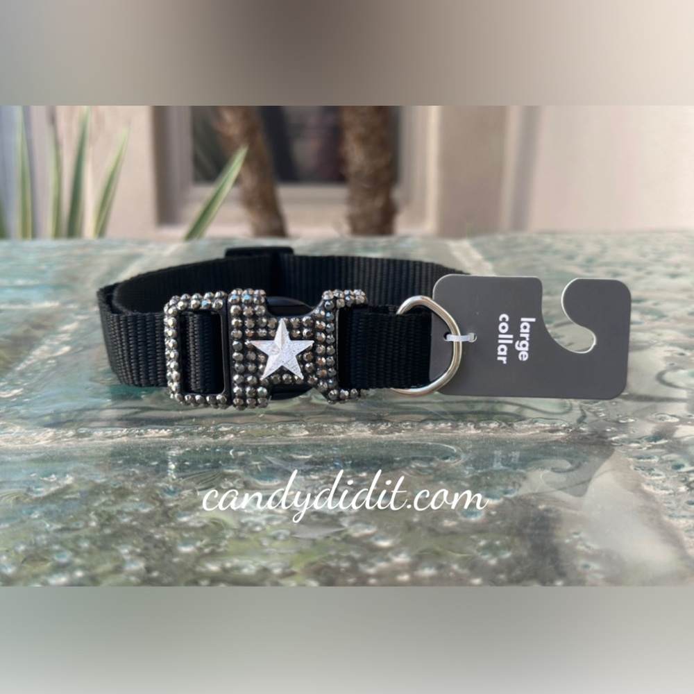 NWT Bougie Crackle Star Blinged Out Black Dog Collar Size Large